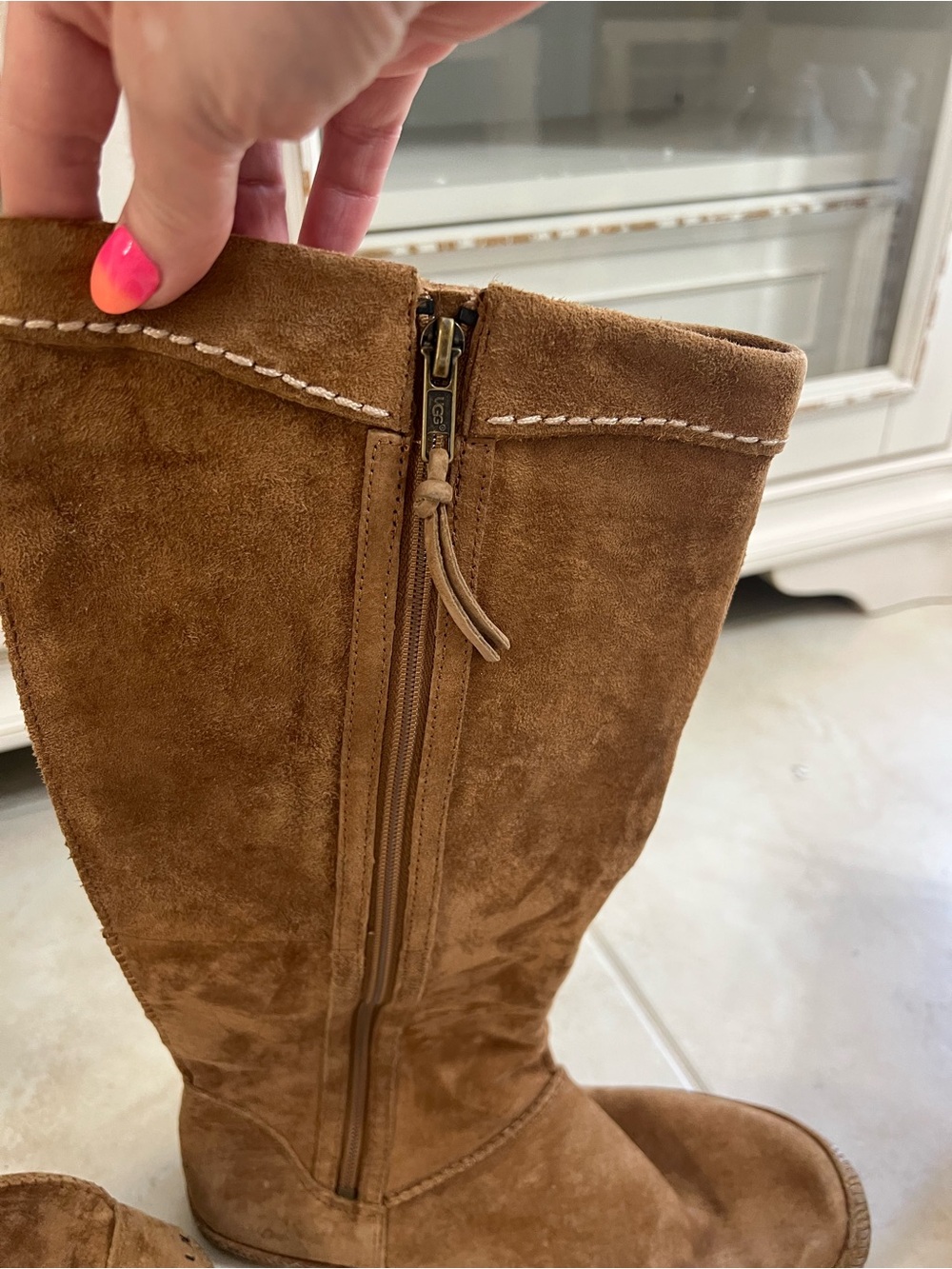 UGG Chestnut Suede Over-the-Knee Fringe Boots - Picture 4 of 8
